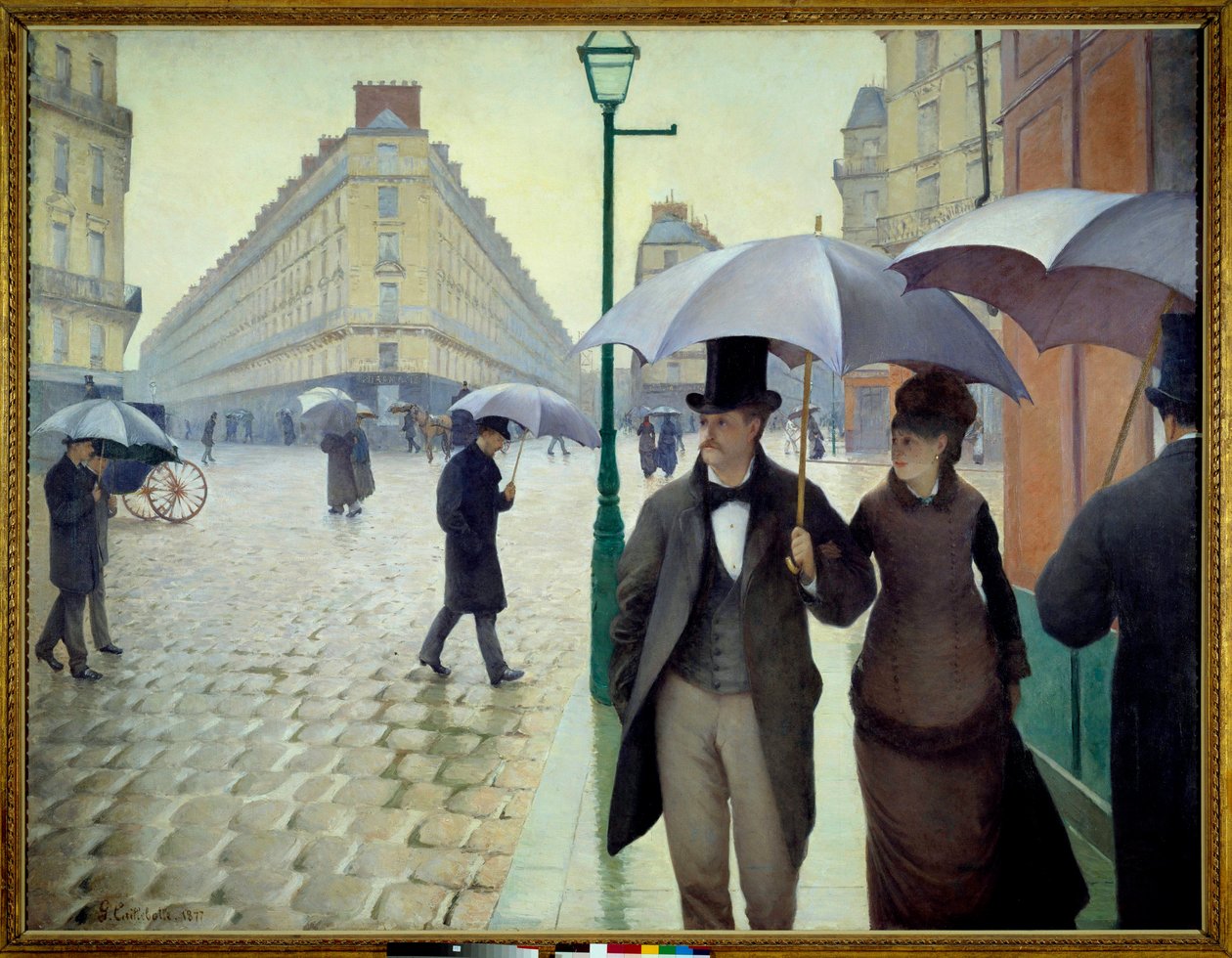 Eine Straße in Paris bei Regenwetter im Jahr 1877 von Gustave Caillebotte