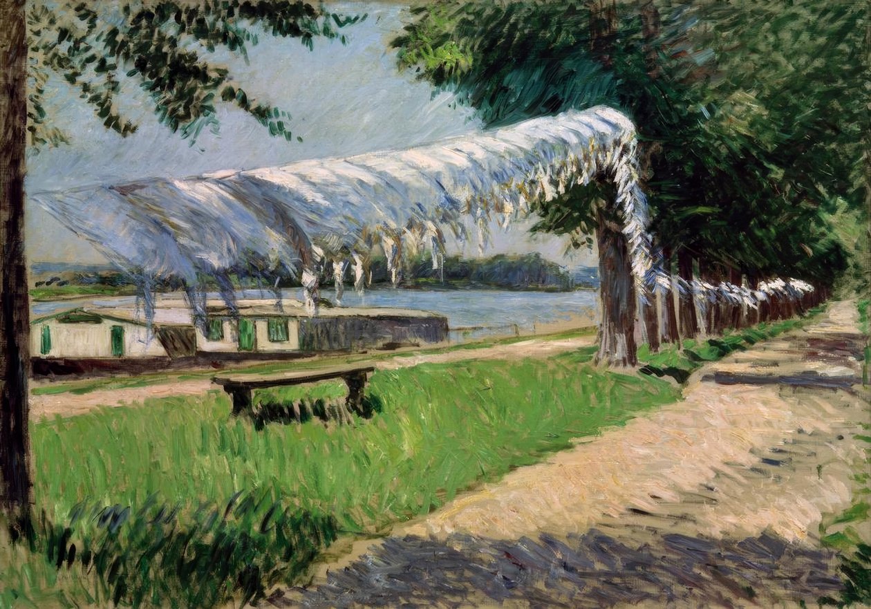 Wäsche trocknet am Ufer der Seine, Petit Gennevilliers von Gustave Caillebotte
