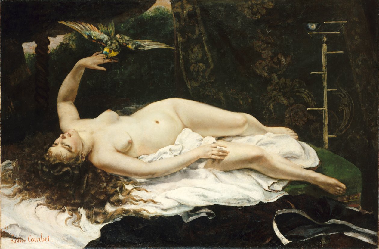 Die Frau mit einem Papagei von Gustave Courbet