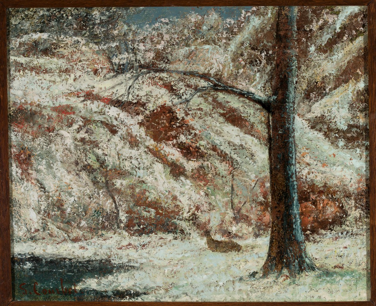 Reh im Schnee im Wald von Gustave Courbet