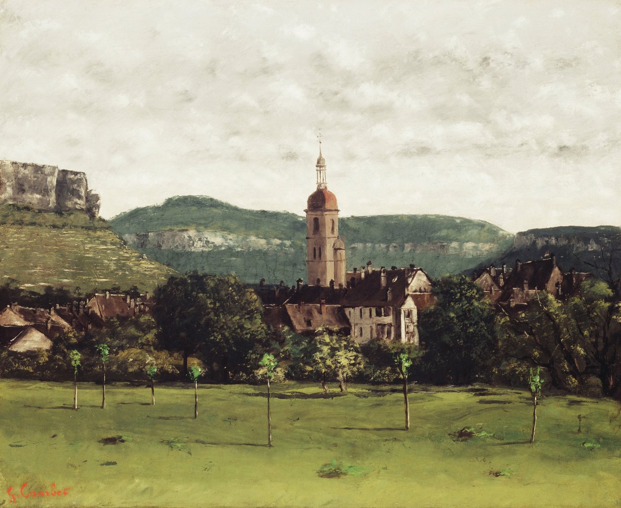 Blick auf Ornans und seinen Glockenturm, ca. 1858 von Gustave Courbet