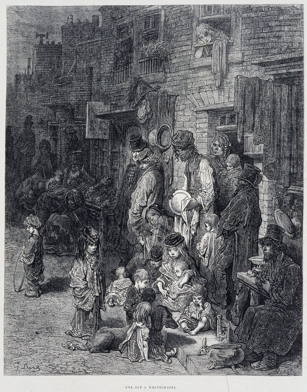 Eine Straße in Whitechapel - in „London“ von Gustave Doré von Gustave Dore