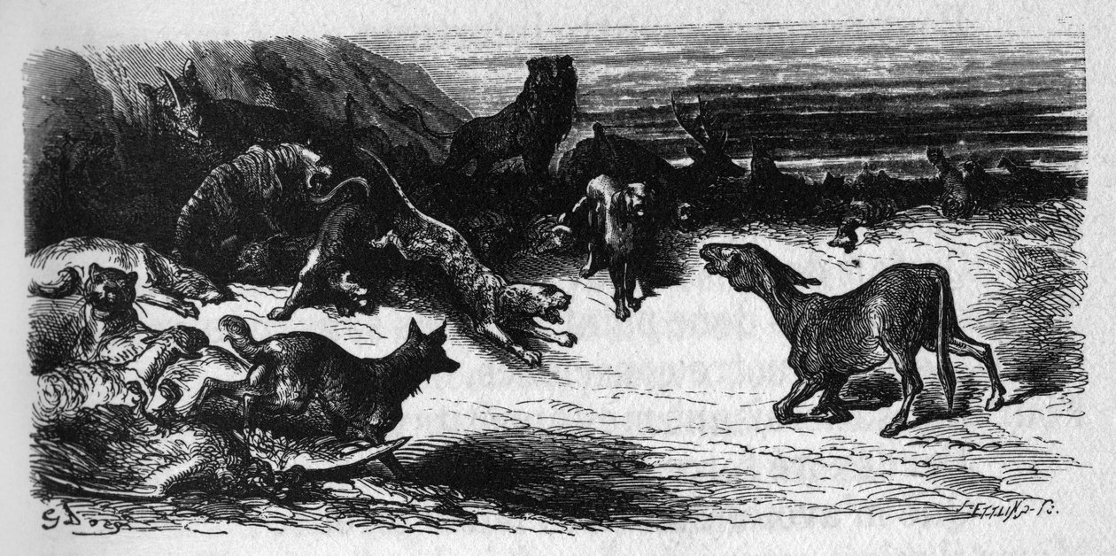 Die Tiere, die an der Pest erkranken. Fabeln von Jean de La Fontaine (1621-95). Illustration von Gustave Doré von Gustave Dore