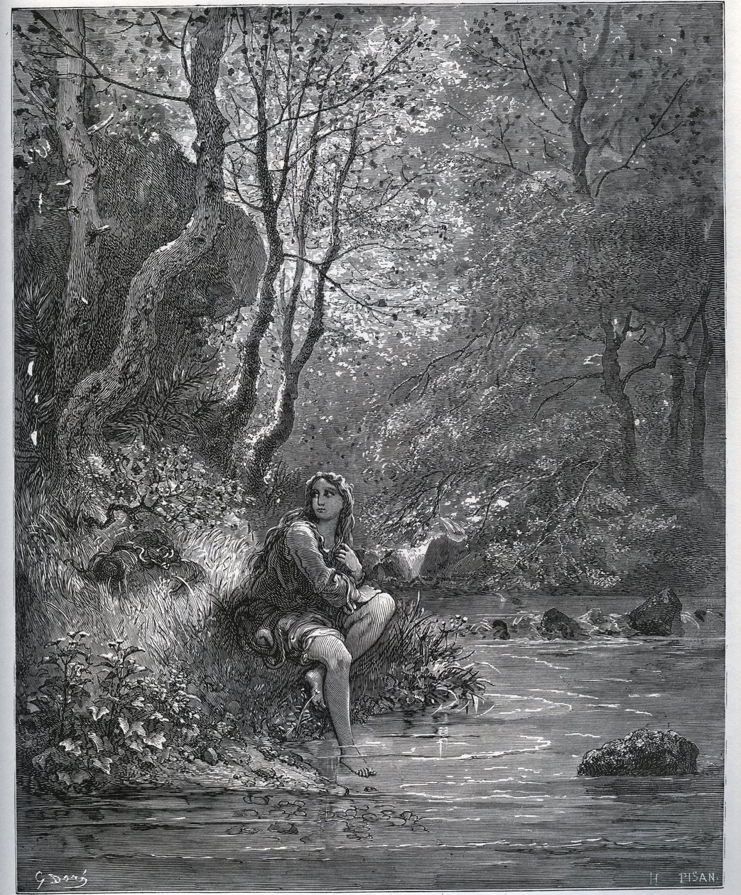 Erscheinung von Dorothee in Bauernkleidung - aus „Don Quijote von der Mancha“ von Miguel Cervantes (1547-1616) - Holzschnitt nach einer Zeichnung von Gustave Doré von Gustave Dore