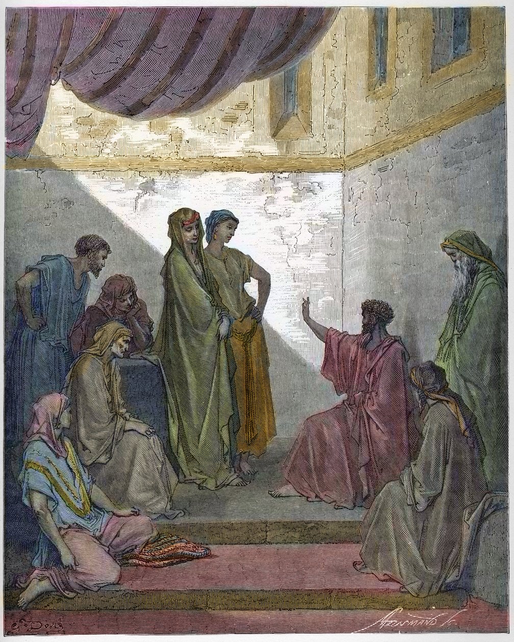 Taufe des Cornelius der Zenturio - Cornelius der Zenturio empfängt den Glauben an Jesus Christus und wird von St. Peter getauft. - Gravur in „Die illustrierte Bibel“ von Gustave Doré - Gravur aus „Die Doré-Bibel“ von Gustave Dore