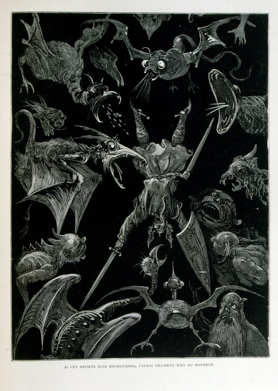 Croque-Mitaine; 1863 Illustration von Gustave Doré (1832-1883); französischer Künstler, Drucker, Illustrator. Croque-Mitaine (Der Bögemann) ein bösartiger Charakter, der Kindern vorgestellt wird, um sie zu erschrecken und sie so weiser zu machen. von Gustave Dore