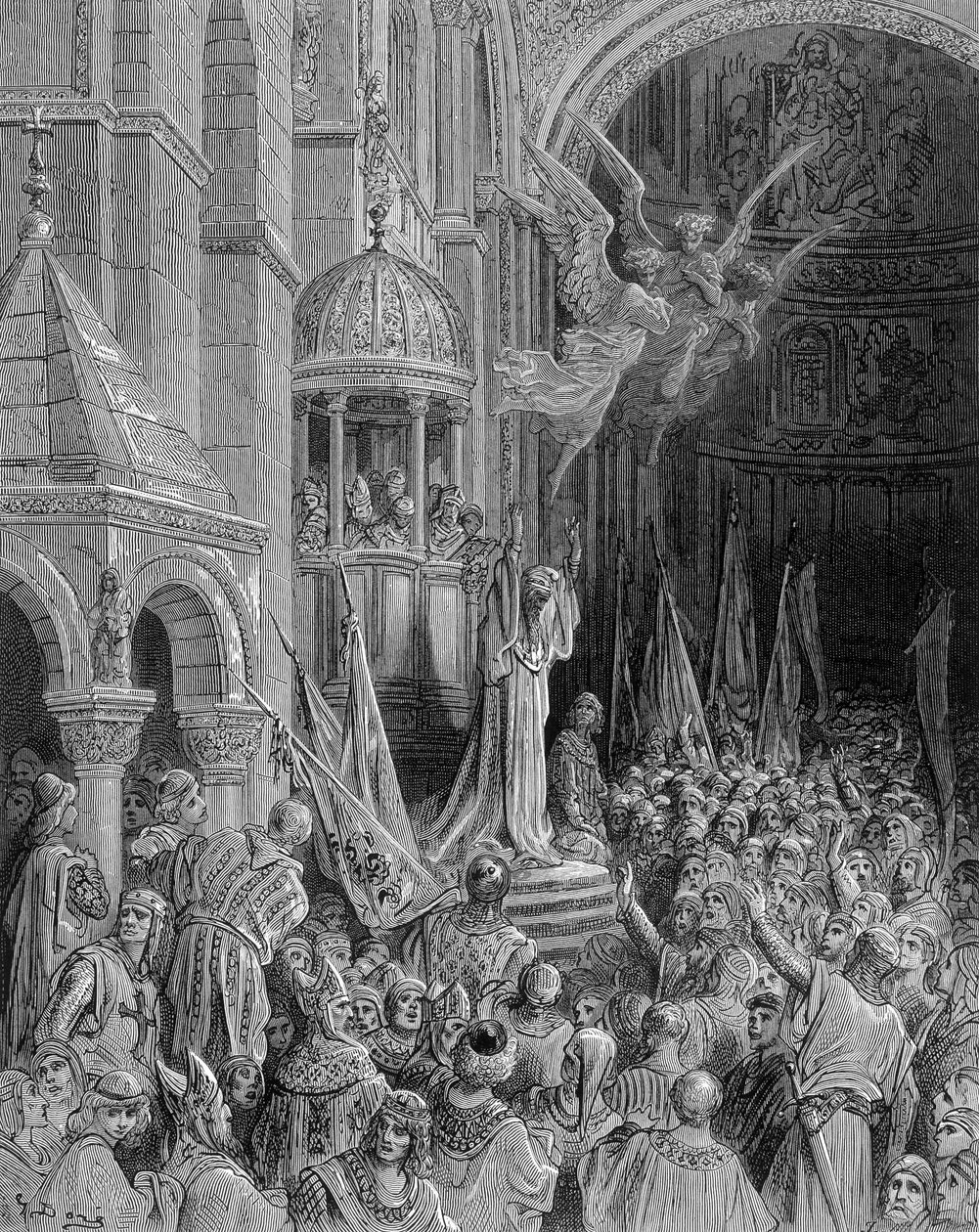 Dandolo predigt den Kreuzzug in der Kirche von St. Markus in Venedig - Gravur von Gustave Doré von Gustave Dore