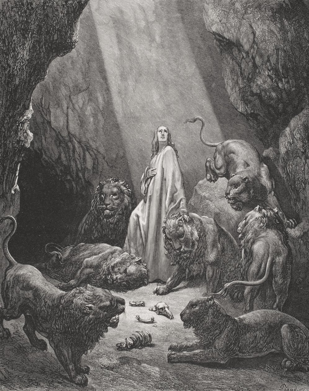 Daniel in der Löwengrube, Daniel 6:16-17, Illustration aus Dore