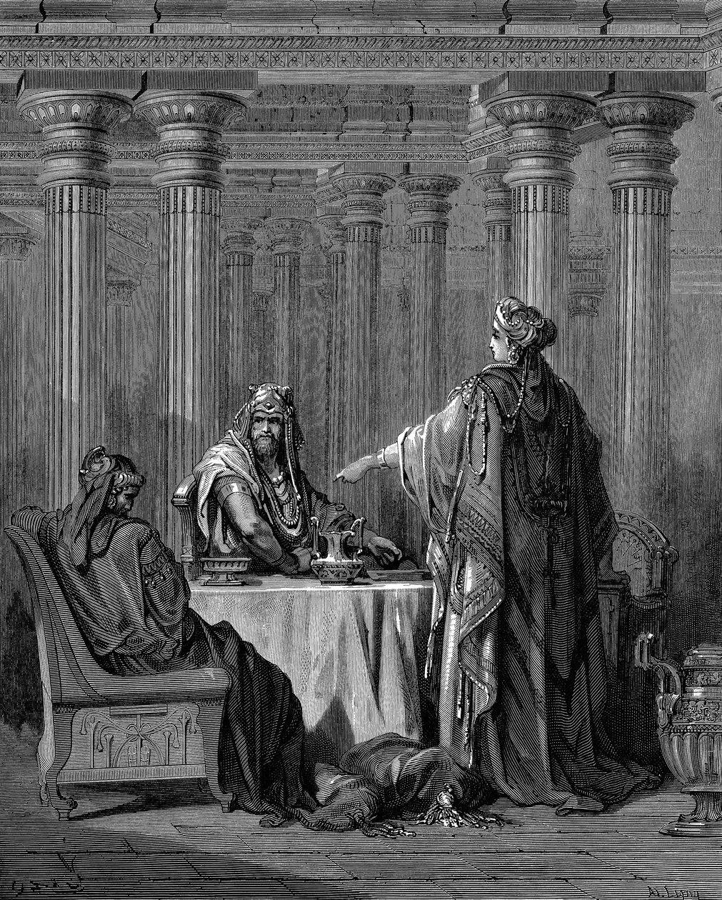 Esther ca. 450 v. Chr. vor ihrem Ehemann König Xerxes I. von Persien, 1866 von Gustave Dore