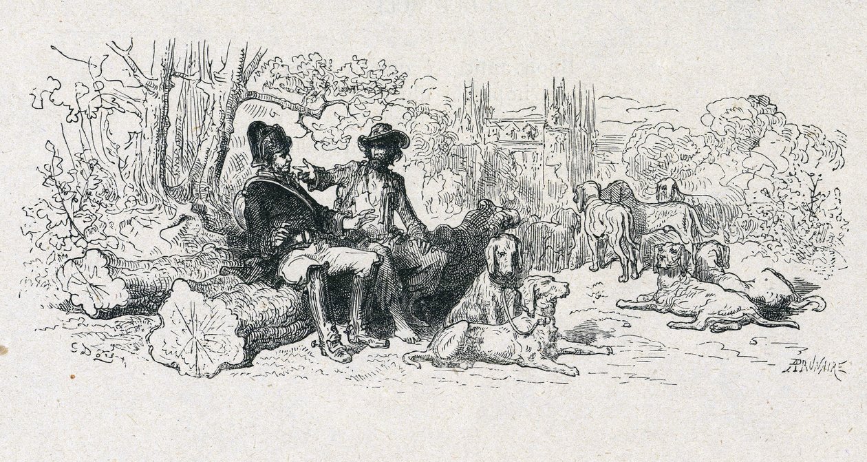 Fabel von La Fontaine "Der Wolf und der Hund" von Gustave Dore