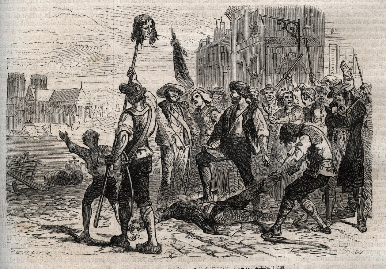 Französische Revolution: Tod von Jacques de Flesselles, Graf von Brégy (1730-1789), französischer Verwalter, prévôt des marchands sur les degrés de l