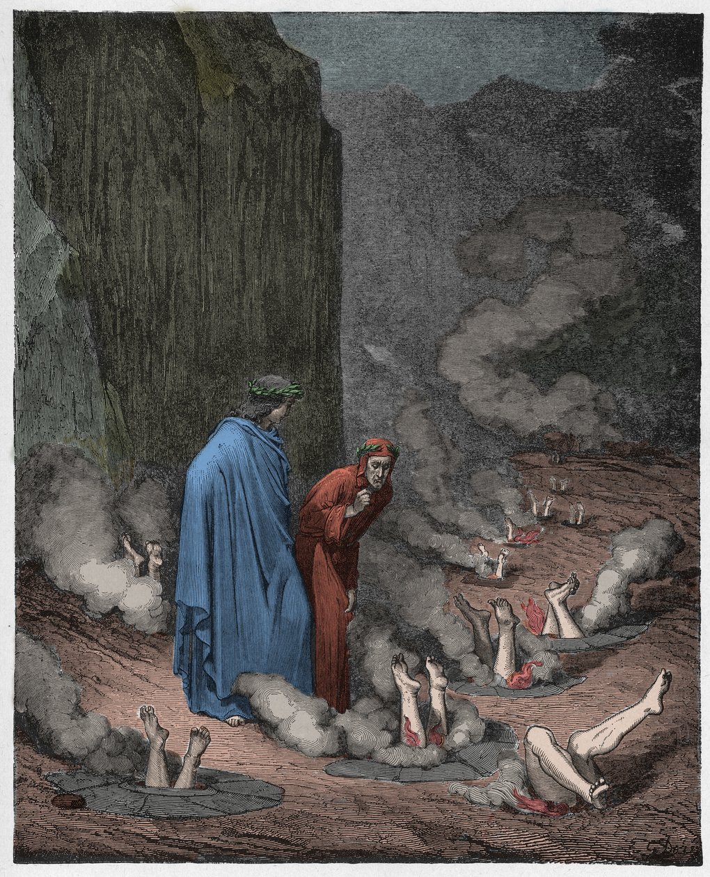 Inferno, Gesang 19: Dante tadelt Papst Nikolaus III. von Gustave Dore