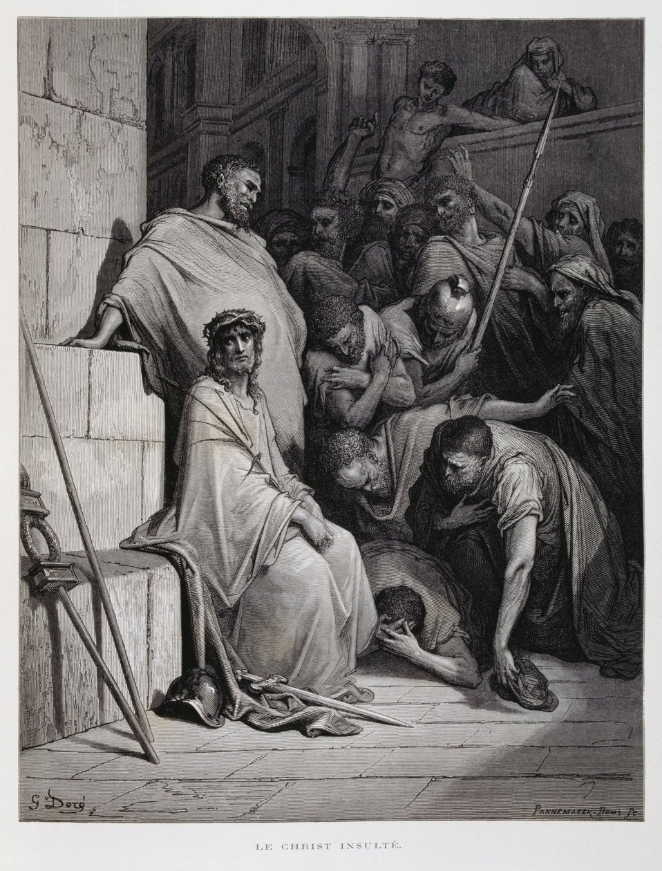 Beleidigungen für Christus während seines Prozesses, Illustration aus der Dore-Bibel von Gustave Dore