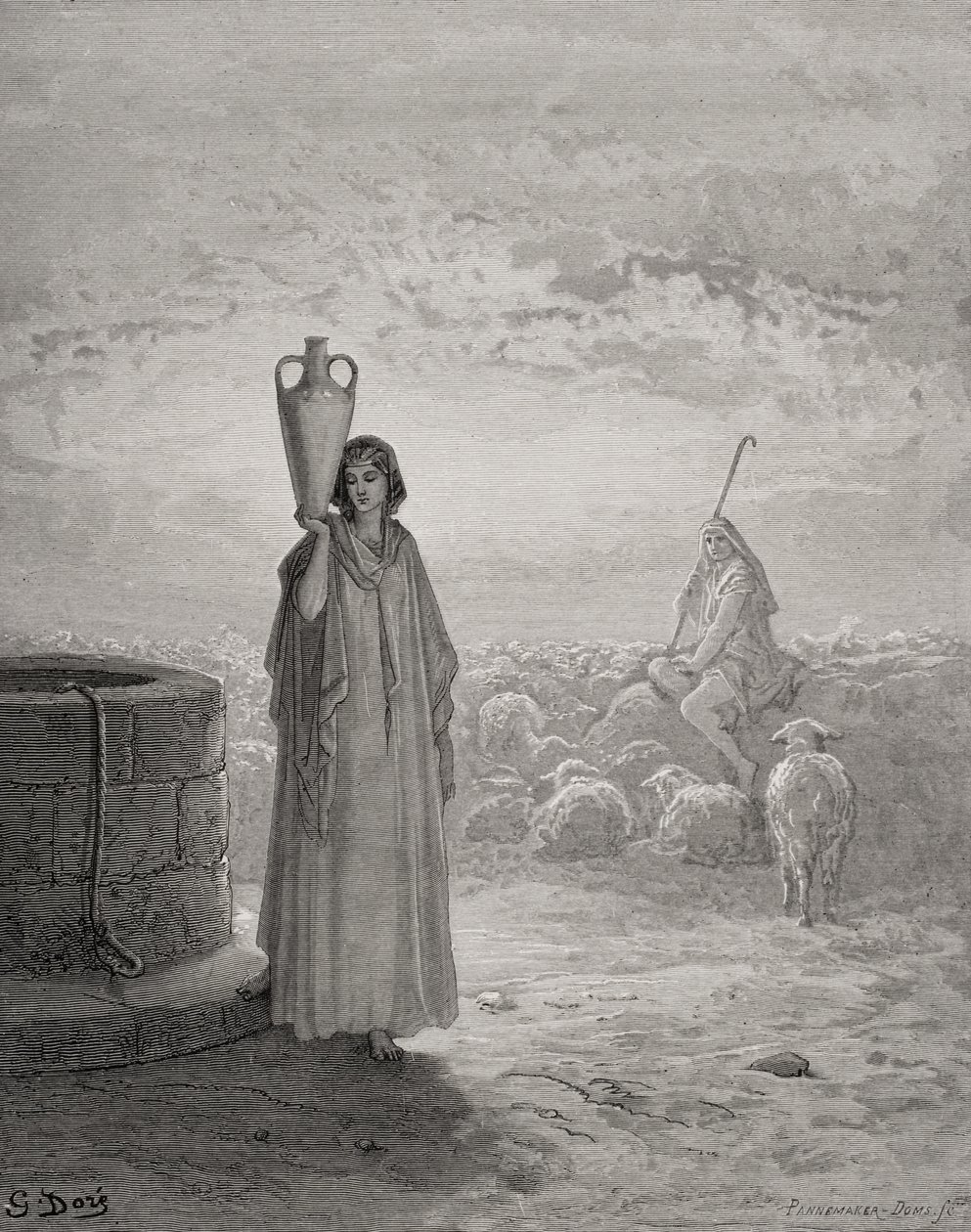 Jakob hütet Labans Herde, Illustration aus Dores 