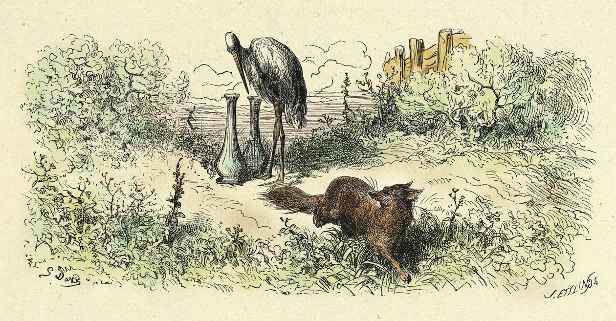 Der Fuchs und der Storch (Gravur von 1861-1868) von Gustave Dore