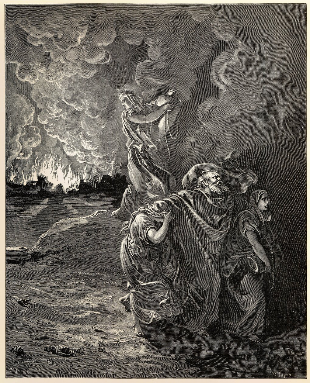 Lot und seine Töchter fliehen aus Sodom von Gustave Dore