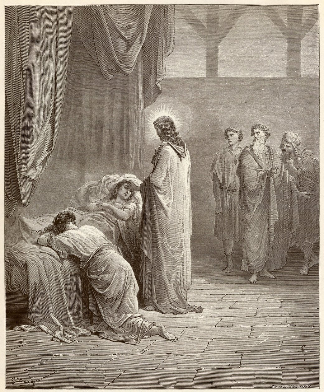 Wunder: Jesus Christus heilte die Tochter von Jaire. Gravur aus der Bibel illustriert von Gustave Dore von Gustave Dore