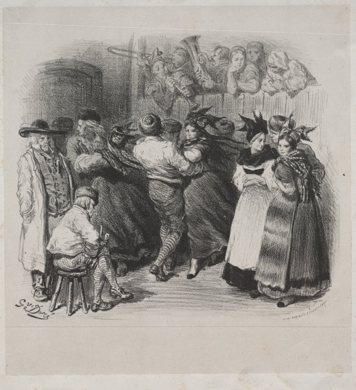 Musikalische Werke von Ernest Doré: Souvenir von Elsass, Elsässischer Tanz - Titelseite von Gustave Dore
