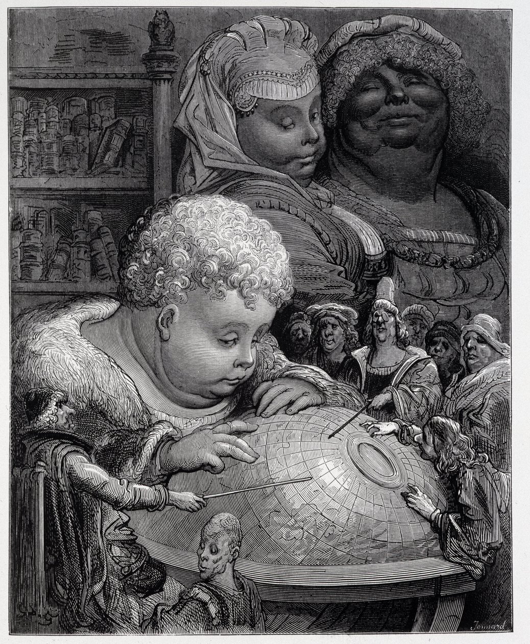 Pantagruel folgt einem Geografiekurs - in „Gargantua“ von Rabelais, ill. Gustave Doré von Gustave Dore