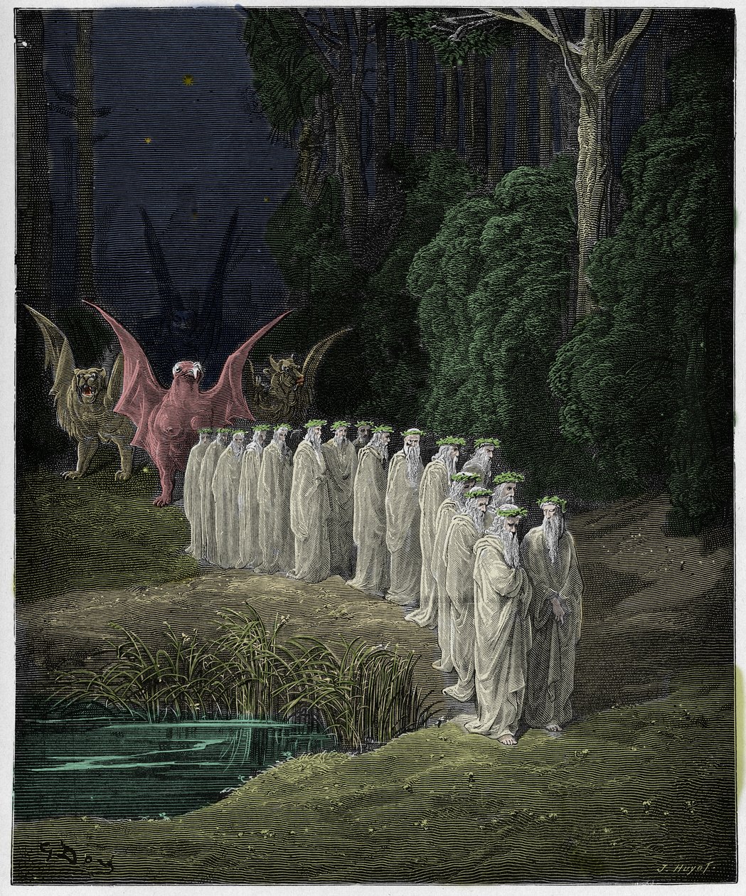 Purgatorio, Gesang 29: Die 24 Ältesten in der apokalyptischen Prozession, Illustration aus "Die Göttliche Komödie" von Dante Alighieri, 1885 von Gustave Dore