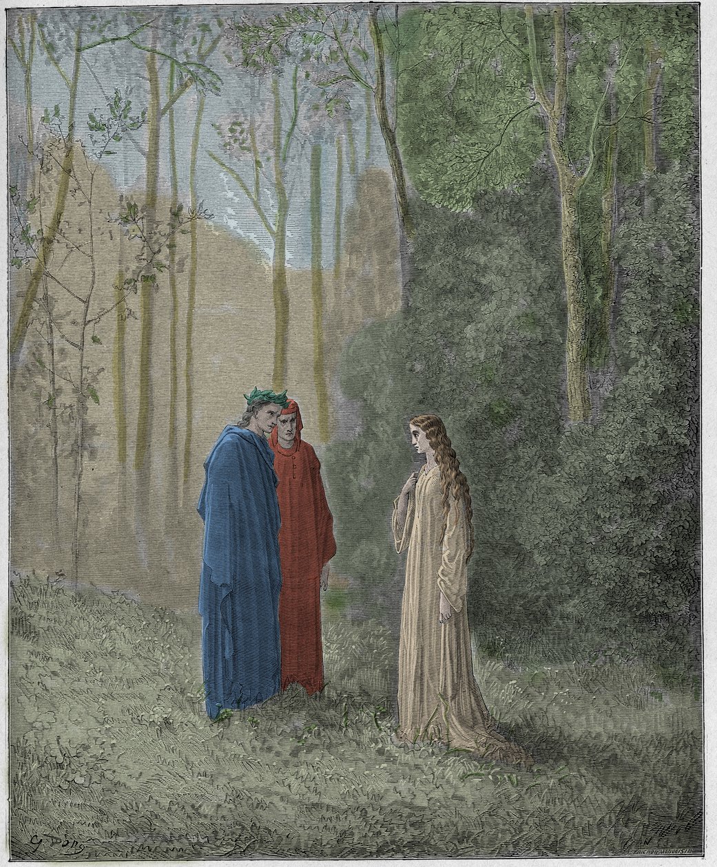 Purgatorio, Gesang 5: Dante spricht mit Pia de Tolomei von Gustave Dore