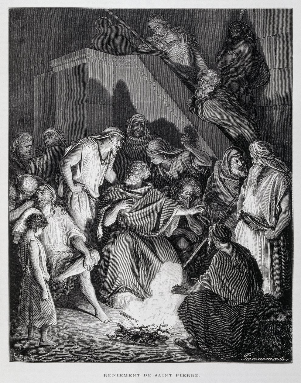Der heilige Petrus verleugnet Christus, Illustration aus der Dore-Bibel von Gustave Dore
