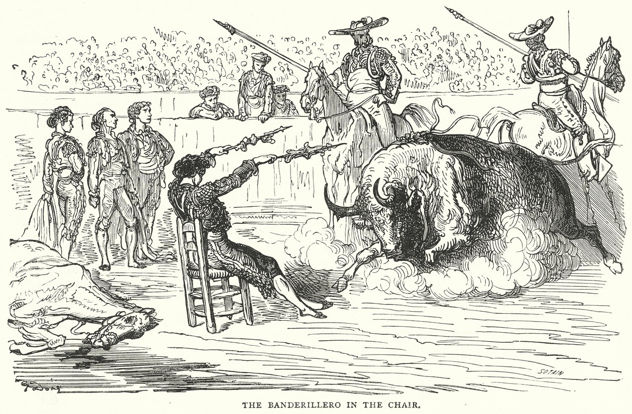 Der Banderillero im Stuhl (Gravur) von Gustave Dore