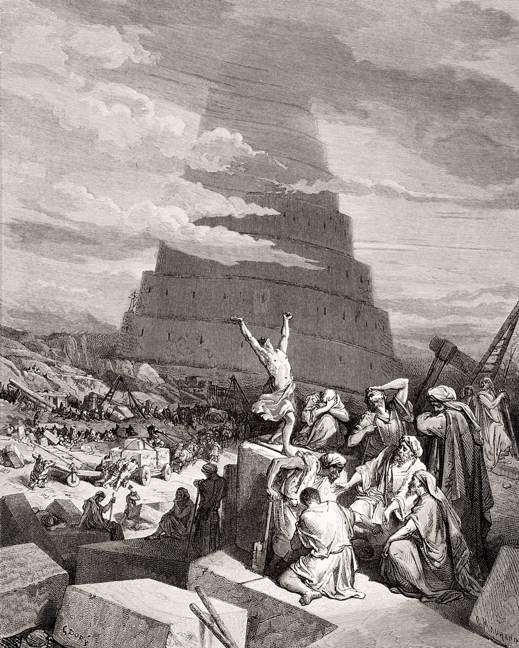 Die Verwirrung der Sprachen, Genesis 11:7-9, Illustration aus Dores 
