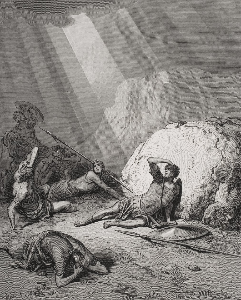 Die Bekehrung des St. Paulus, Apostelgeschichte 9:1-6, Illustration aus Dores 