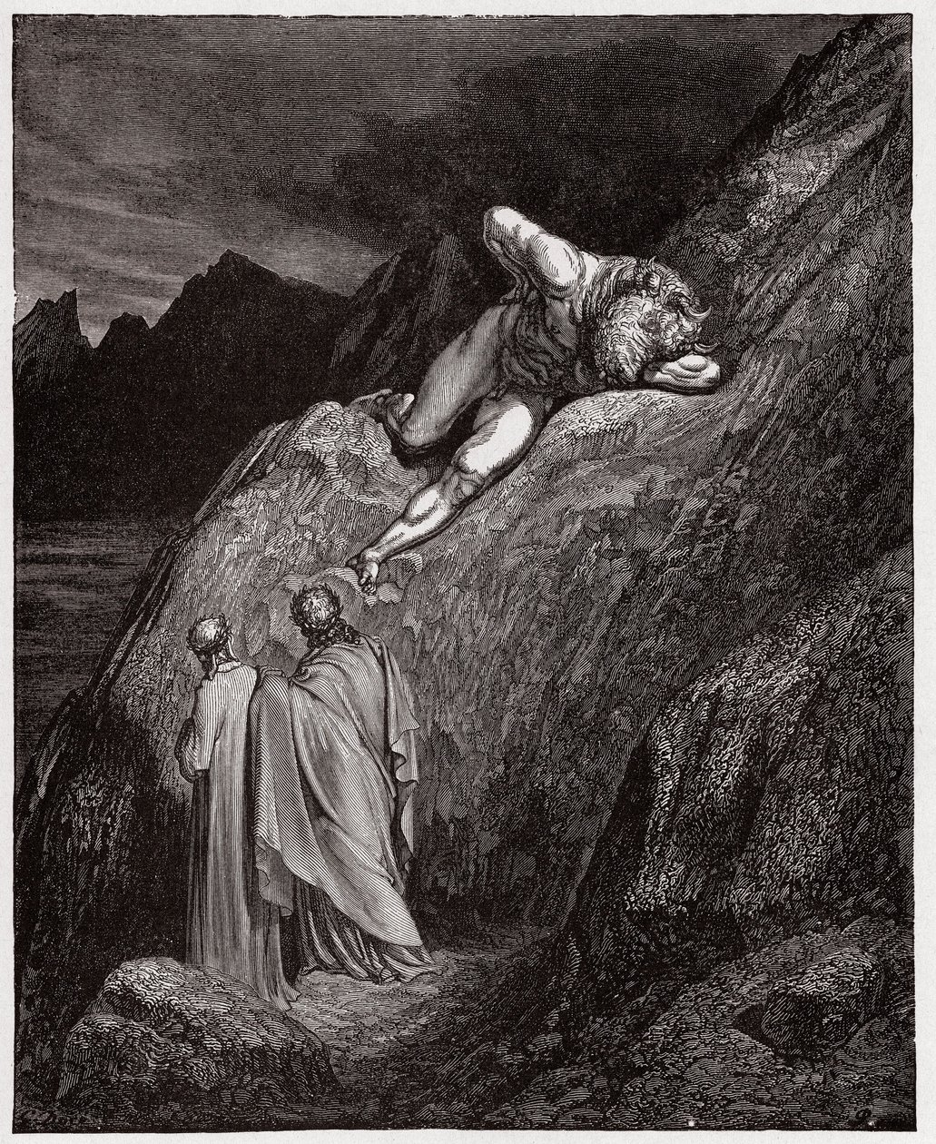 Die Göttliche Komödie, Inferno, Gesang 12: Der Minotaurus auf der zerklüfteten Klippe - von Dante Alighieri (1265-1321) - Illustration von Gustave Doré (1832-1883) von Gustave Dore