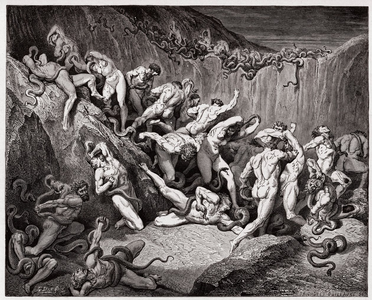 Die Göttliche Komödie, Inferno, Gesang 24: Die Diebe gequält von Schlangen - von Dante Alighieri (1265-1321) - Illustration von Gustave Doré (1832-1883) von Gustave Dore
