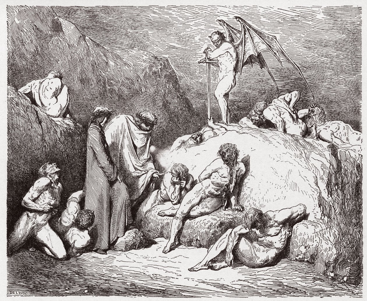 Die Göttliche Komödie (La Divina Commedia), Inferno, Gesang 28: Verstümmelte Unruhestifter in der neunten Bolgia - von Dante Alighieri (1265-1321) - Illustration von Gustave Doré (1832-1883) von Gustave Dore
