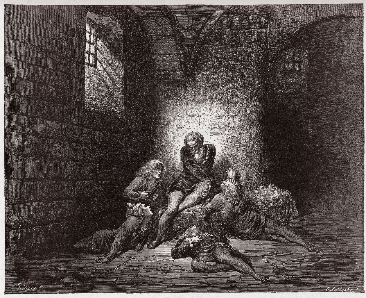 Die Göttliche Komödie, Inferno, Gesang 33: Ugolino und seine Söhne eingemauert und verhungert - von Dante Alighieri (1265-1321) - Illustration von Gustave Doré (1832-1883) von Gustave Dore