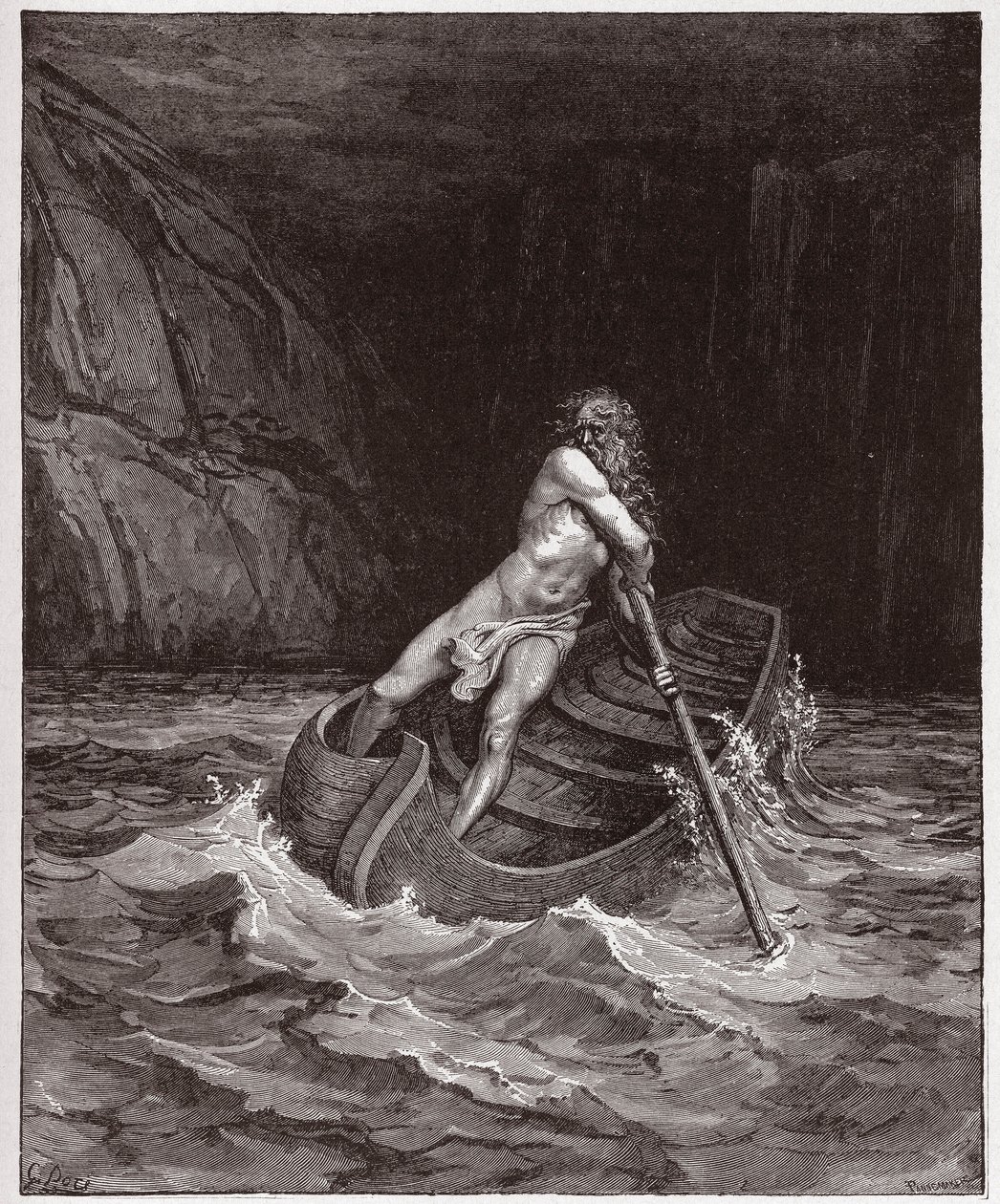 Die Göttliche Komödie, Inferno, Gesang 3: Charon am Fluss Acheron (Illustration von Gustave Doré) von Gustave Dore