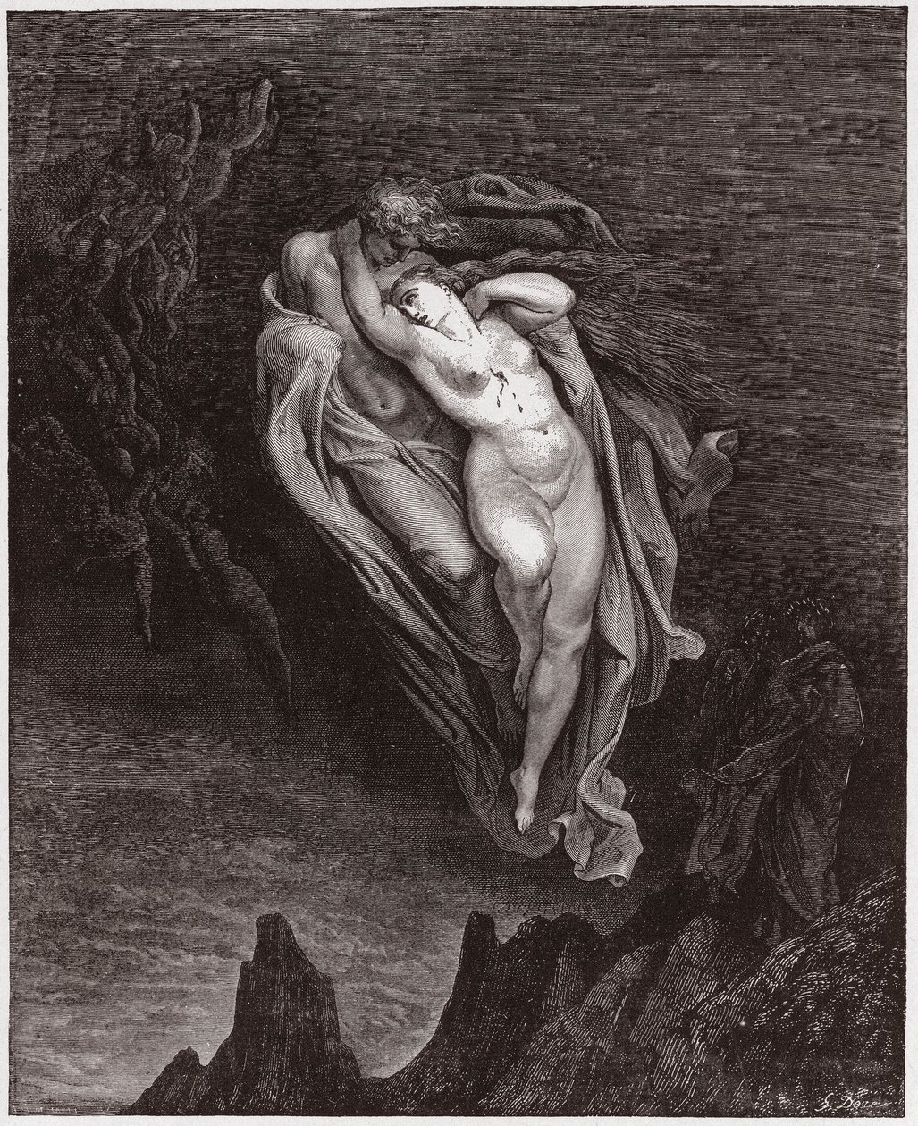 Die Göttliche Komödie, Inferno, Gesang 5: Die Seelen von Paolo und Francesca (Illustration von Gustave Doré) von Gustave Dore