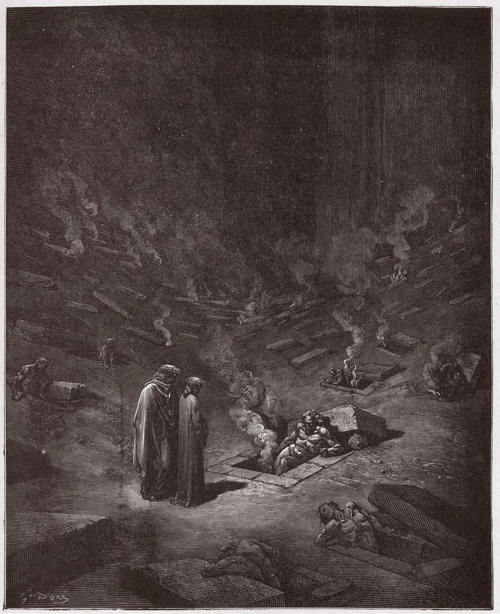 Die Göttliche Komödie, Inferno, Gesang 9: Die brennenden Gräber der Häresiarchen (Illustration von Gustave Doré) von Gustave Dore