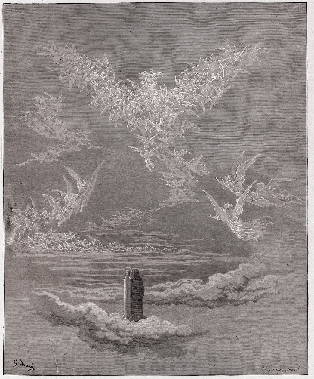 Die Göttliche Komödie (La Divina Commedia), Paradiso, Gesang 19: Die seligen Seelen bilden einen Adler am Himmel - von Dante Alighieri - Illustration von Gustave Dore von Gustave Dore