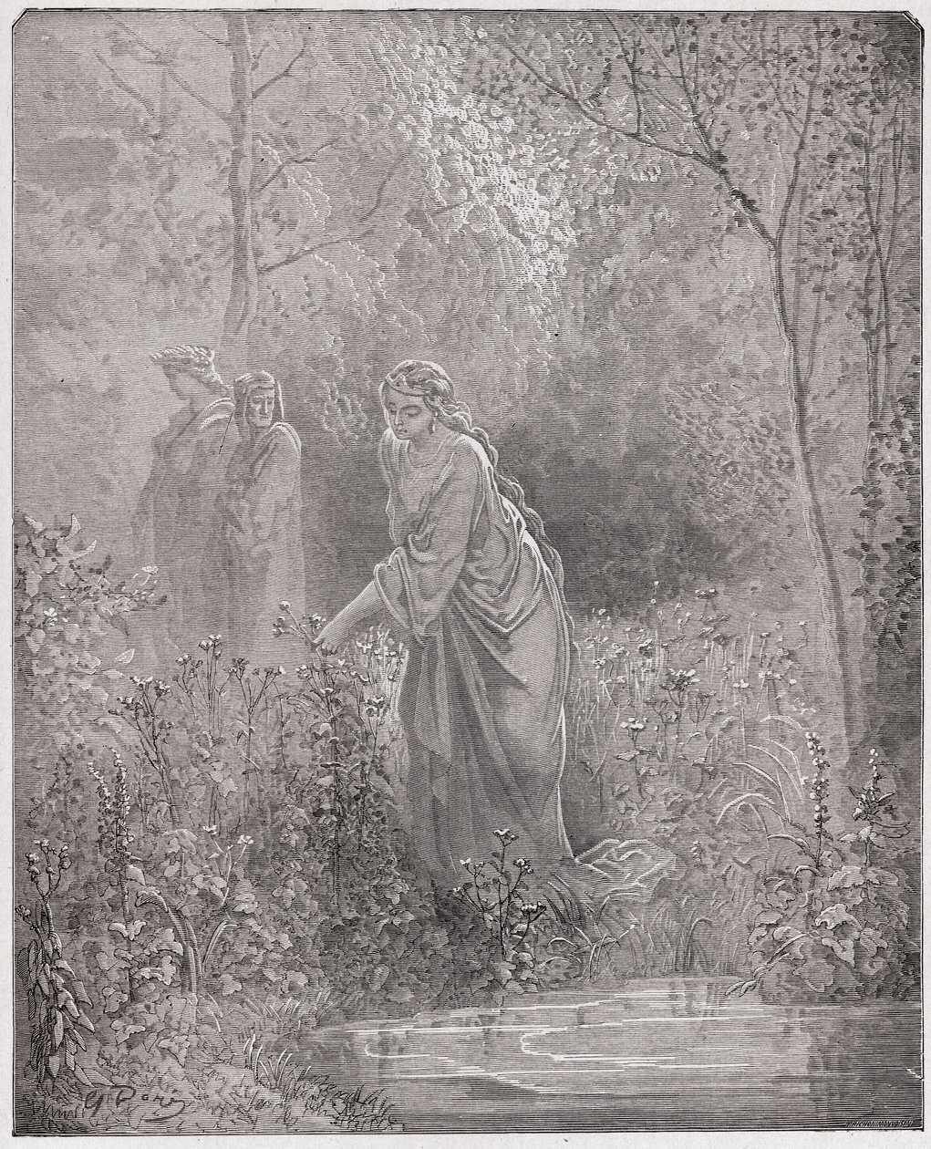 Die Göttliche Komödie, Purgatorio, Gesang 27: Dantes Traum von Leah auf der Wiese - von Dante Alighieri (1265-1321) - Illustration von Gustave Doré (1832-1883) von Gustave Dore