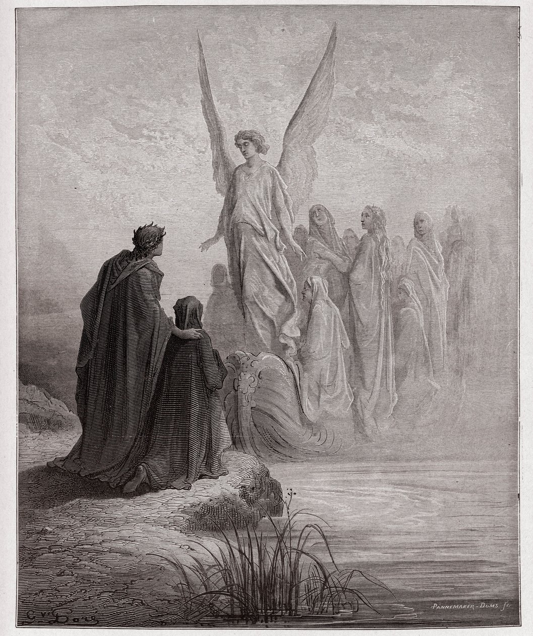 Die Göttliche Komödie, Purgatorio, Gesang 2: Der himmlische Pilot landet das Boot - von Dante Alighieri (1265-1321) - Illustration von Gustave Doré (1832-1883) von Gustave Dore