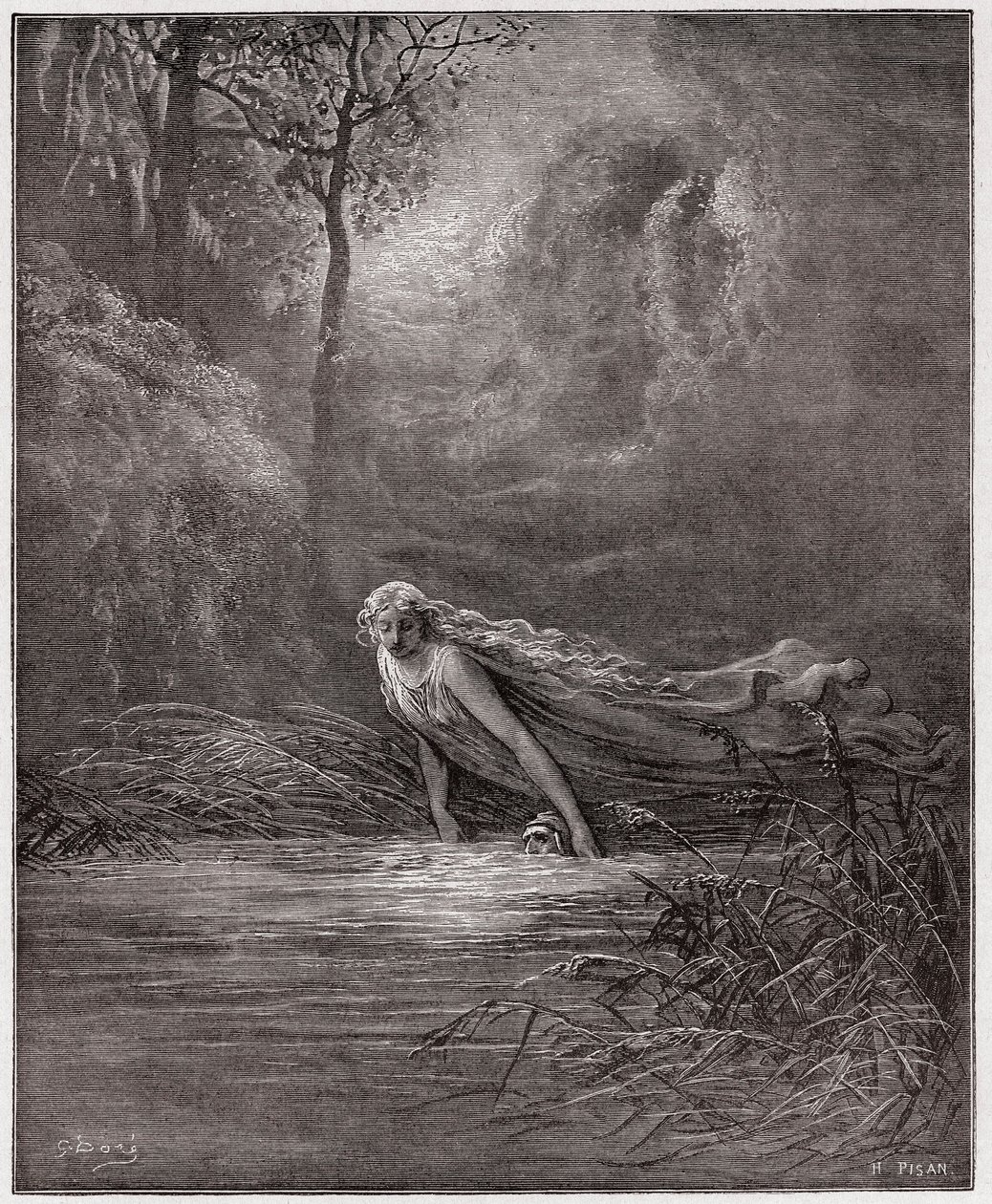 Die Göttliche Komödie, Purgatorio, Gesang 31: Dante taucht in den Fluss Lethe - von Dante Alighieri (1265-1321) - Illustration von Gustave Doré (1832-1883) von Gustave Dore