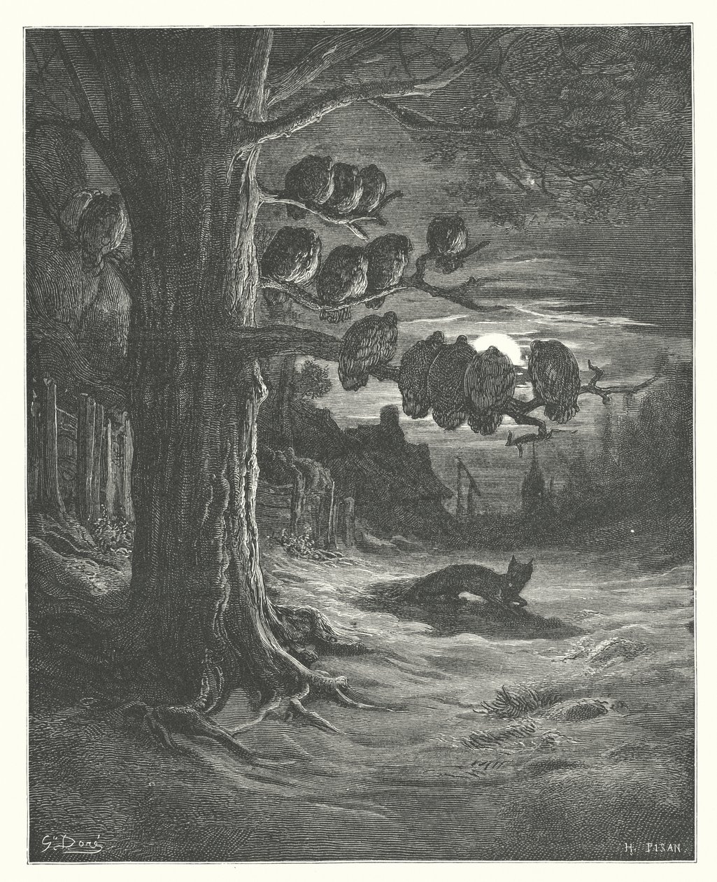 Die Fabeln von La Fontaine: Der Fuchs und die Truthähne von Gustave Dore