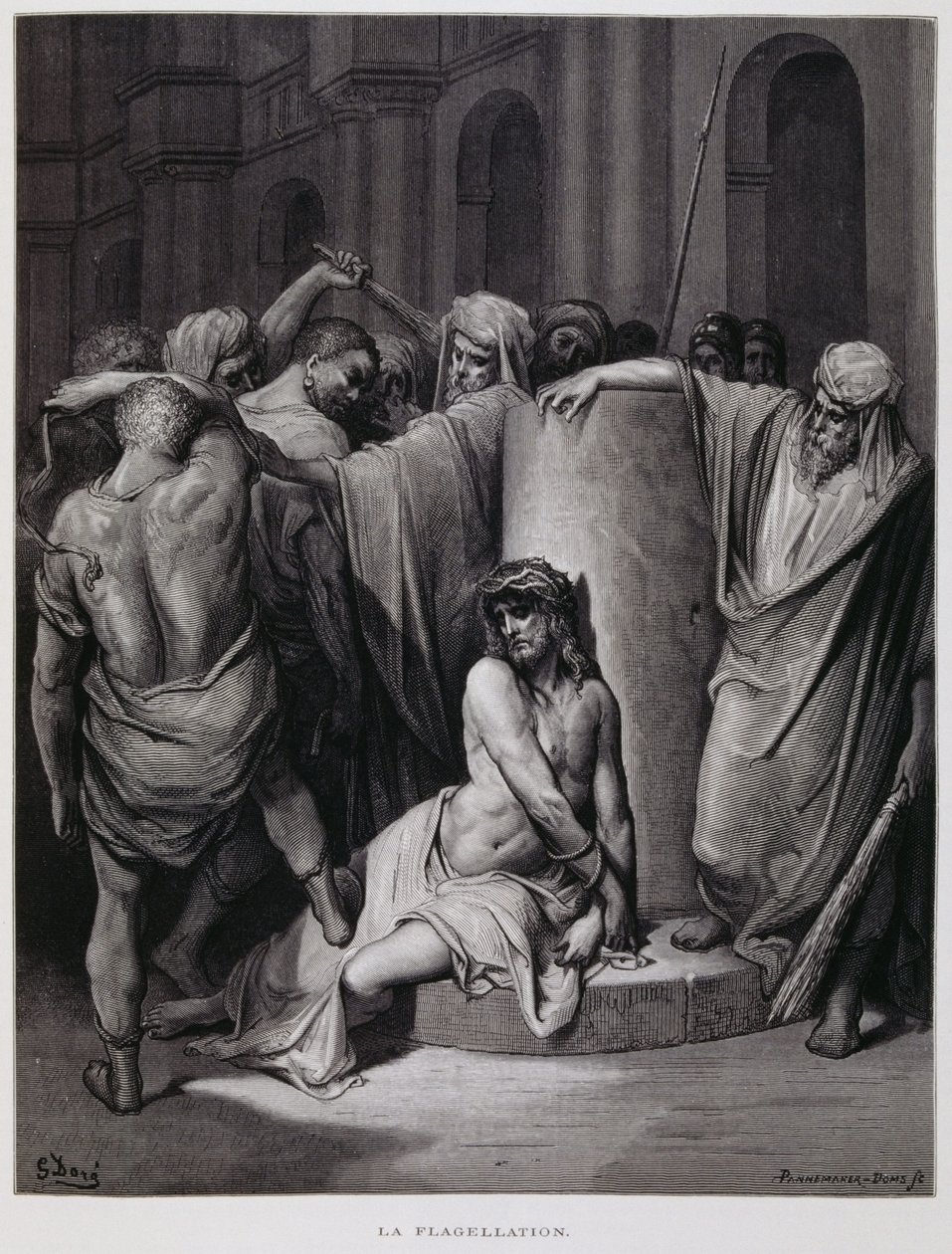 Die Geißelung Christi; Illustration aus der Dore-Bibel von Gustave Dore