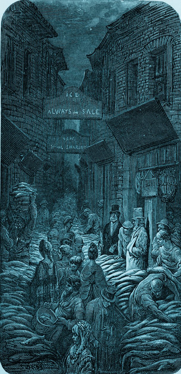 Viktorianischer Fischmarkt, Gravur von Gustave Doré von Gustave Dore