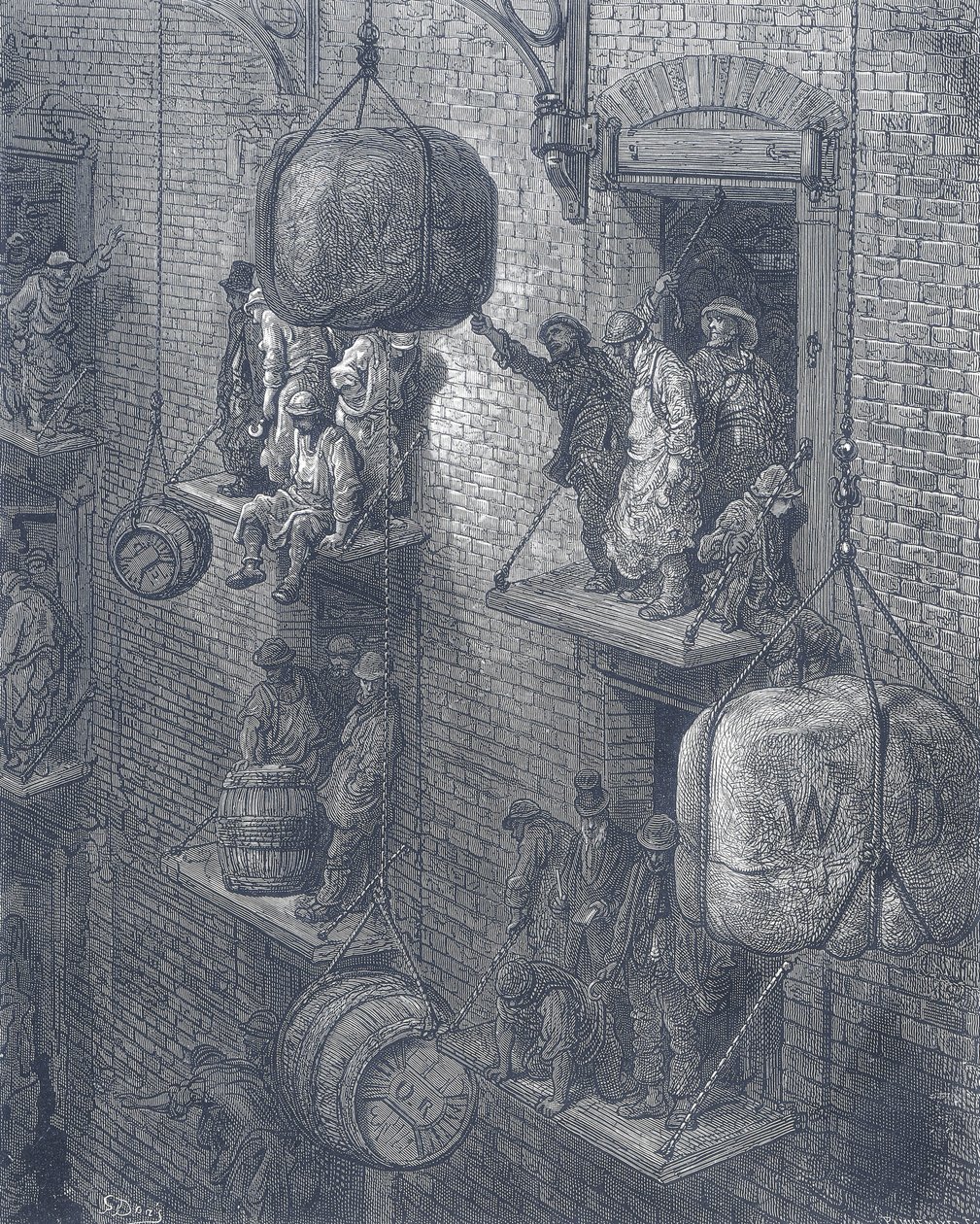 Lagerhäuser in der Stadt London. Aus Gustave Dore und Blanchard Jerrold London: A Pilgrimage London 1872. von Gustave Dore