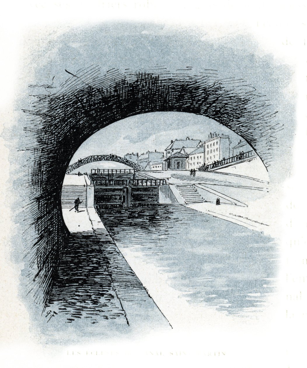 Die Schleusen des Canal Saint-Martin, Paris, aus „La Seine à travers Paris“ von Saint-Juirs von Gustave Fraipont
