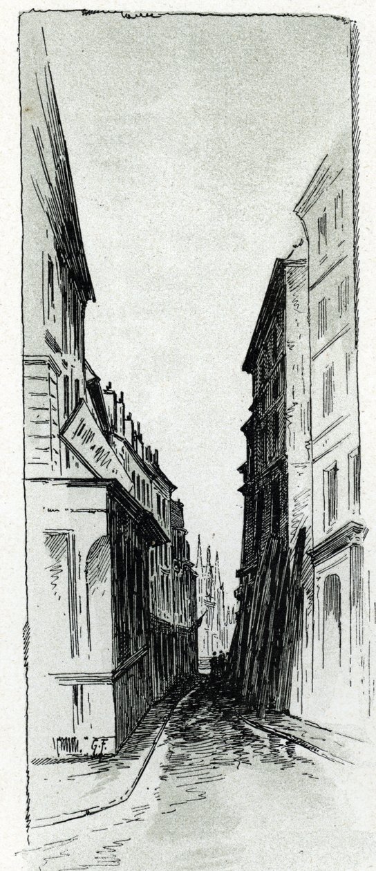 Ansicht des Hotels Colbert in der Nähe des Maubert-Platzes in Paris von Gustave Fraipont