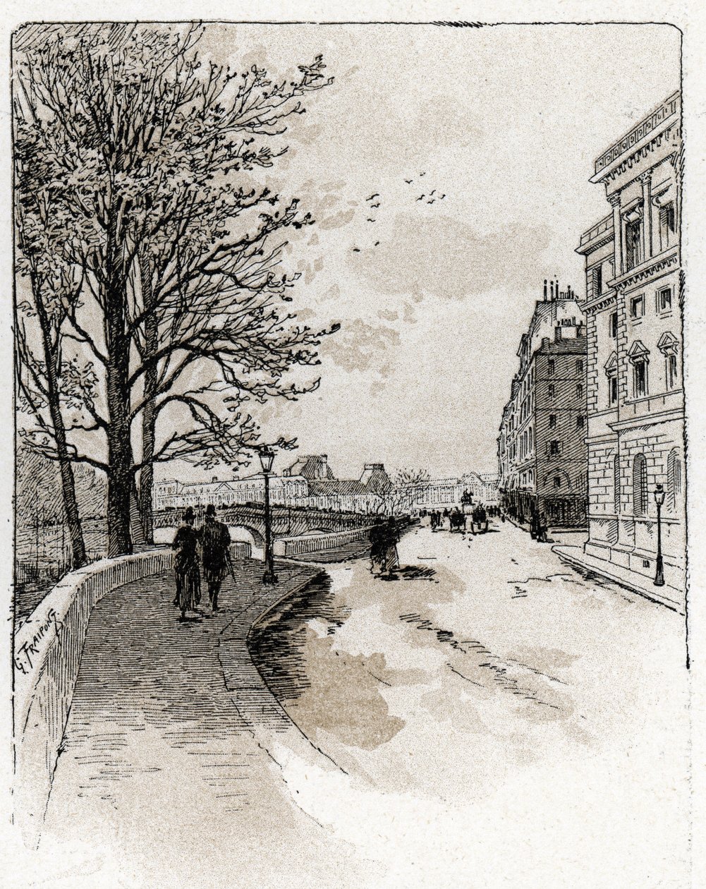 Ansicht des Quai des Orfèvres, Île de la Cité, Paris Zeichnung von Gustave Fraipont (1849-1923) aus Saint-Juirs von Gustave Fraipont
