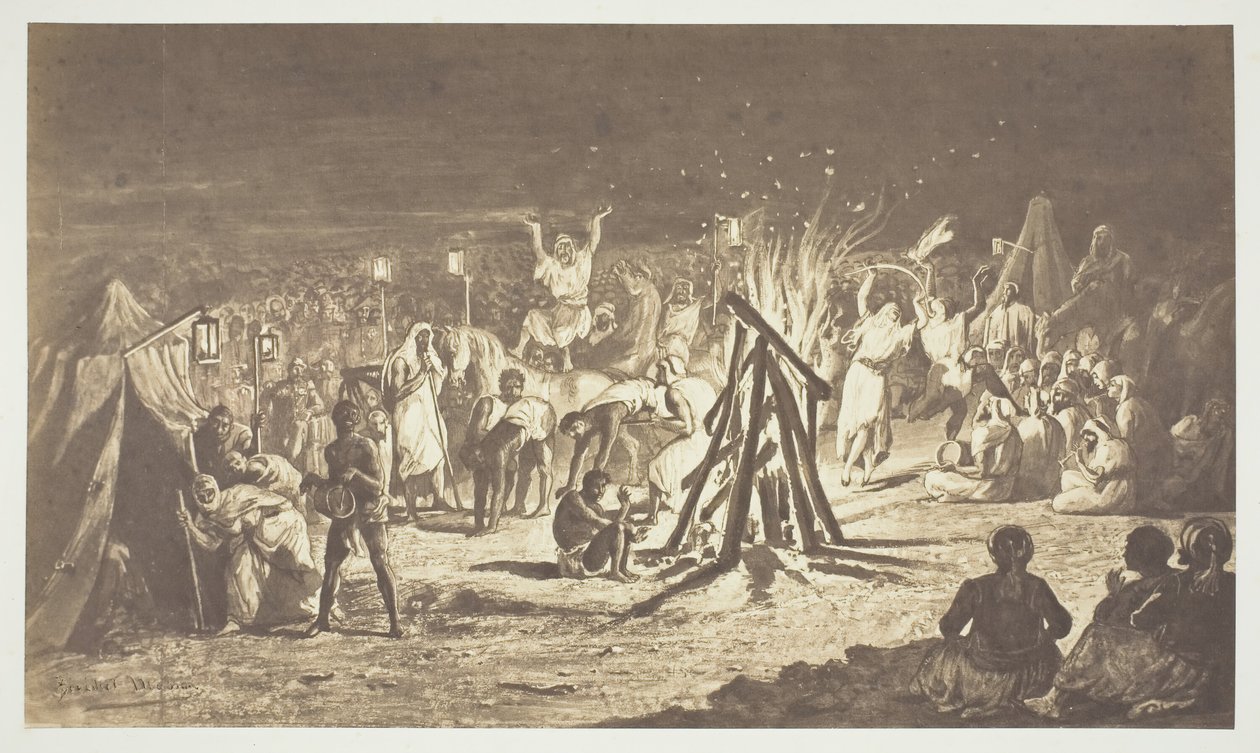 Ohne Titel [Gemälde der Lagerfeuer im Camp de Chalons von Bénédict Masson], 1857 von Gustave Le Gray