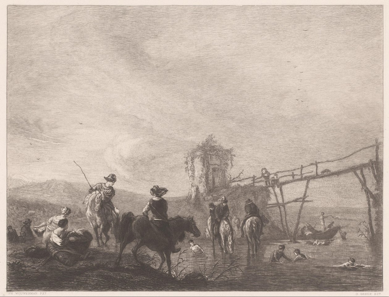 Ruhende und schwimmende Figuren am Ufer von Gustave Marie Greux