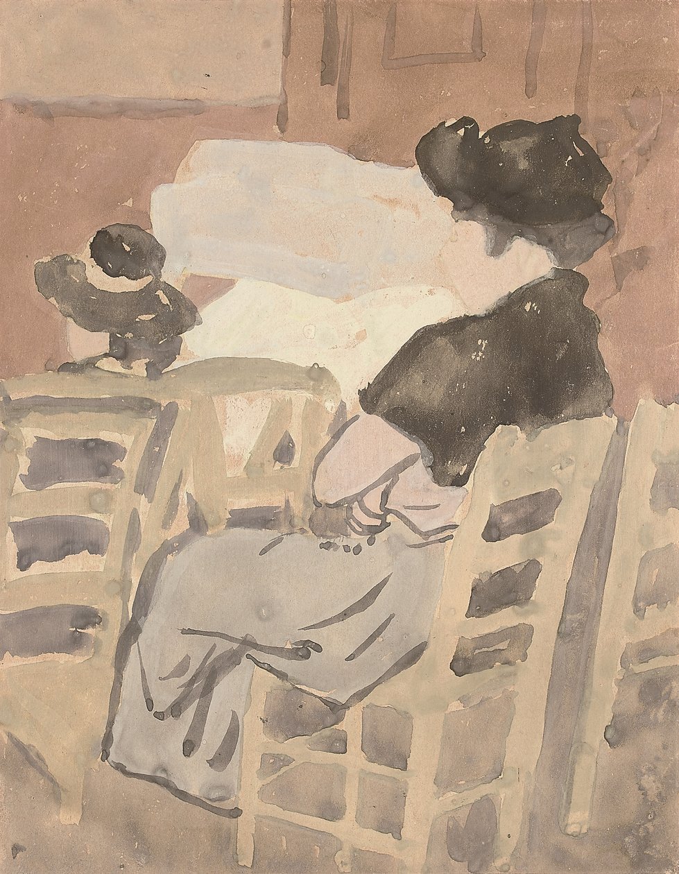 Eine Frau und ein junges Mädchen in einer Kircheninnenraum von Gwen John